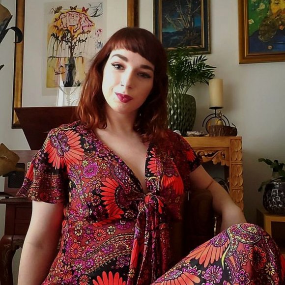 Vintage 60s Pussybow Psychedelic Maxi Dress - Picture 2 of 10